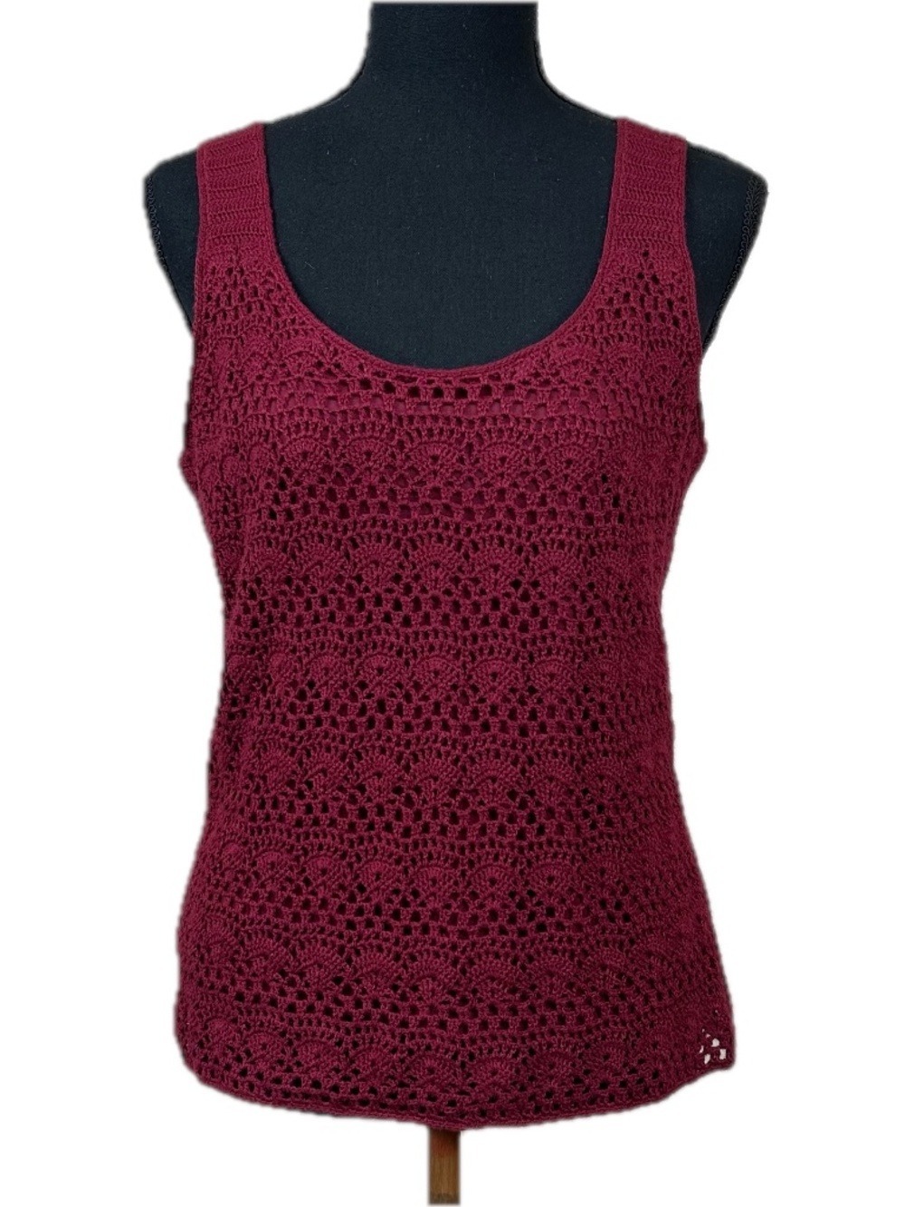 Hunt Club Vintage Burgundy Crochet Knit Scoop Neck Tank Top Size M